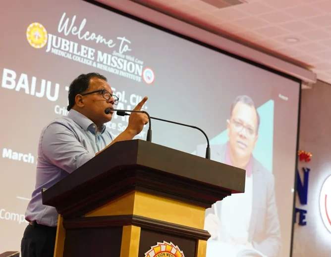 Baiju Thittala Delivers Talk at Jubilee Mission Medical College on “Comparison between British Employment Law and Indian Labour Law”
