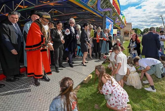 The opening of Midsummer Fair by the mayor of Cambridge, Cllr Baiju Thittala